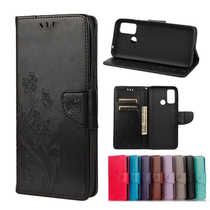 Estuche de cuero con tapa horizontal con patrón de flores de mariposa con soporte y ranuras para tarjetas y billetera, For Wiko Power U30, For Xiaomi Redmi 10