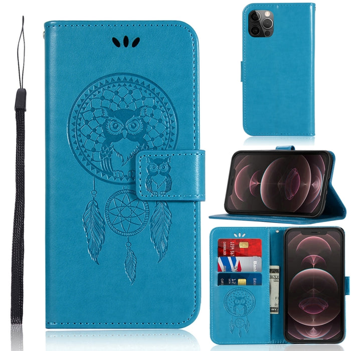 Wind Chime Owl Patrón en relieve Funda de cuero con tapa horizontal con soporte y ranuras para tarjetas y billetera