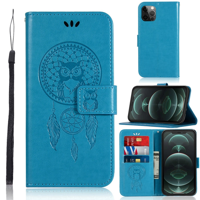 Wind Chime Owl Patrón en relieve Funda de cuero con tapa horizontal con soporte y ranuras para tarjetas y billetera