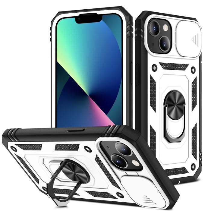 Diseño de cubierta de cámara deslizante Funda protectora de TPU + PC con soporte giratorio de 360 grados y ranura para tarjeta