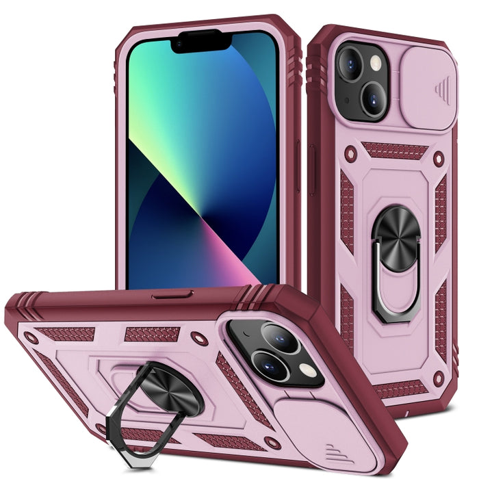 Diseño de cubierta de cámara deslizante Funda protectora de TPU + PC con soporte giratorio de 360 grados y ranura para tarjeta