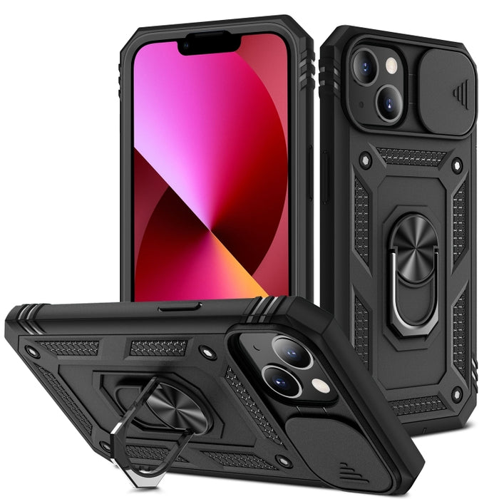 Diseño de cubierta de cámara deslizante Funda protectora de TPU + PC con soporte giratorio de 360 grados y ranura para tarjeta
