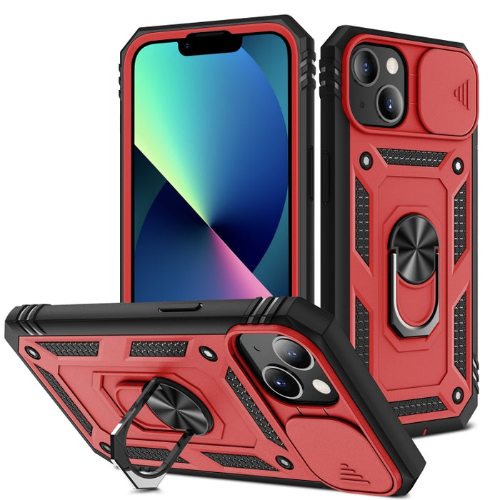 Diseño de cubierta de cámara deslizante Funda protectora de TPU + PC con soporte giratorio de 360 grados y ranura para tarjeta