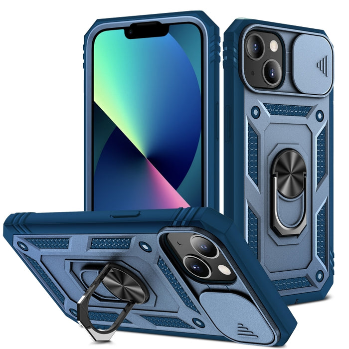 Diseño de cubierta de cámara deslizante Funda protectora de TPU + PC con soporte giratorio de 360 grados y ranura para tarjeta