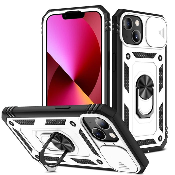 Diseño de cubierta de cámara deslizante Funda protectora de TPU + PC con soporte giratorio de 360 grados y ranura para tarjeta