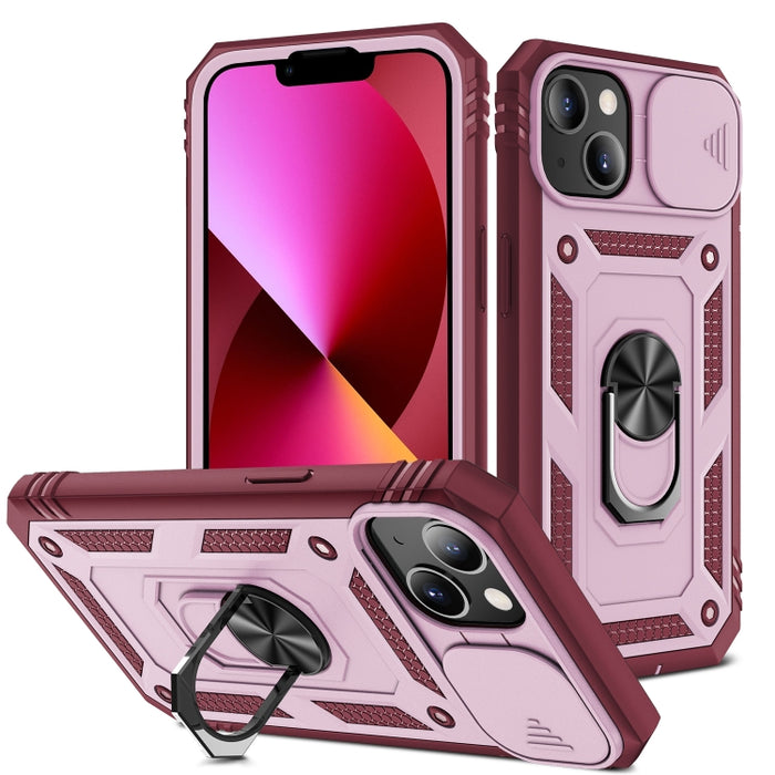 Diseño de cubierta de cámara deslizante Funda protectora de TPU + PC con soporte giratorio de 360 grados y ranura para tarjeta
