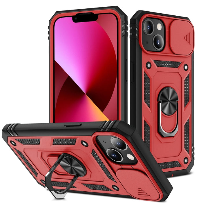 Diseño de cubierta de cámara deslizante Funda protectora de TPU + PC con soporte giratorio de 360 grados y ranura para tarjeta