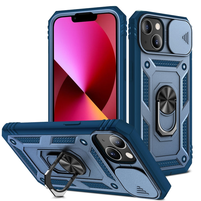 Diseño de cubierta de cámara deslizante Funda protectora de TPU + PC con soporte giratorio de 360 grados y ranura para tarjeta