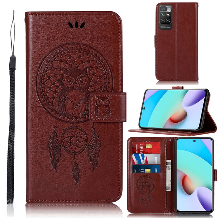 Wind Chime Owl Patrón en relieve Funda de cuero con tapa horizontal con soporte y ranuras para tarjetas y billetera, For Xiaomi Redmi 10