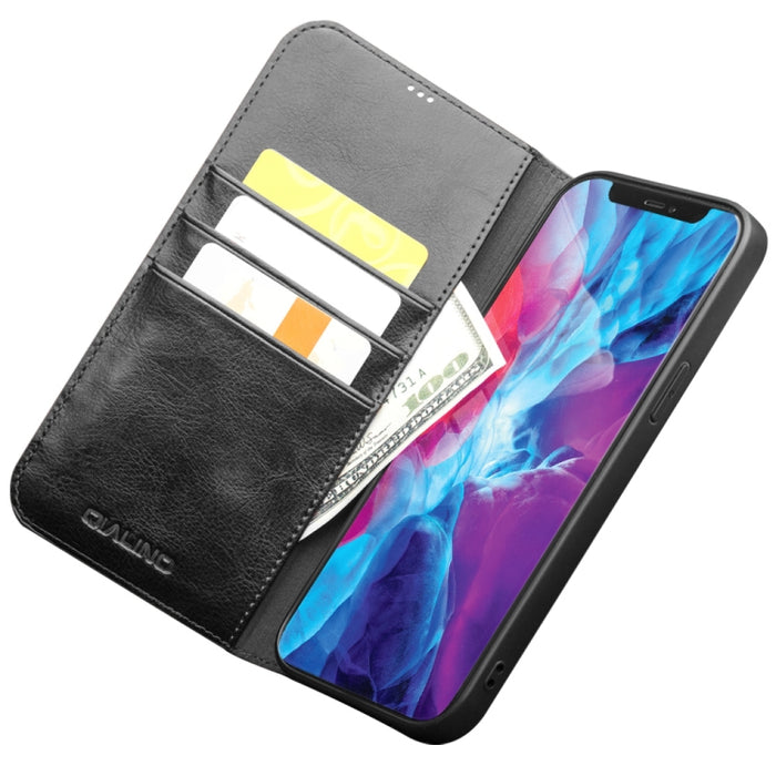 QIALINO Estuche de cuero con tapa horizontal con soporte y ranuras para tarjetas y billetera