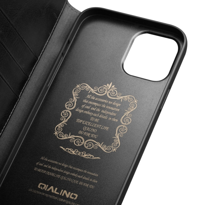 QIALINO Estuche de cuero con tapa horizontal con soporte y ranuras para tarjetas y billetera