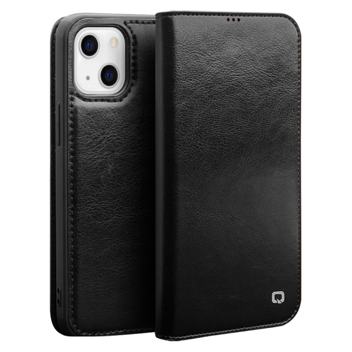 QIALINO Estuche de cuero con tapa horizontal con soporte y ranuras para tarjetas y billetera