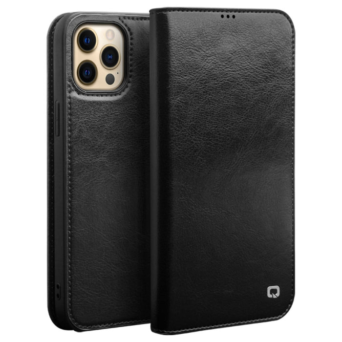 QIALINO Estuche de cuero con tapa horizontal con soporte y ranuras para tarjetas y billetera