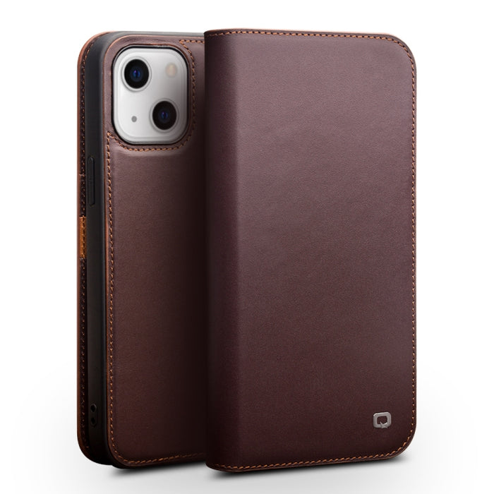 QIALINO Estuche de cuero con tapa horizontal comercial con soporte y ranuras para tarjetas y billetera
