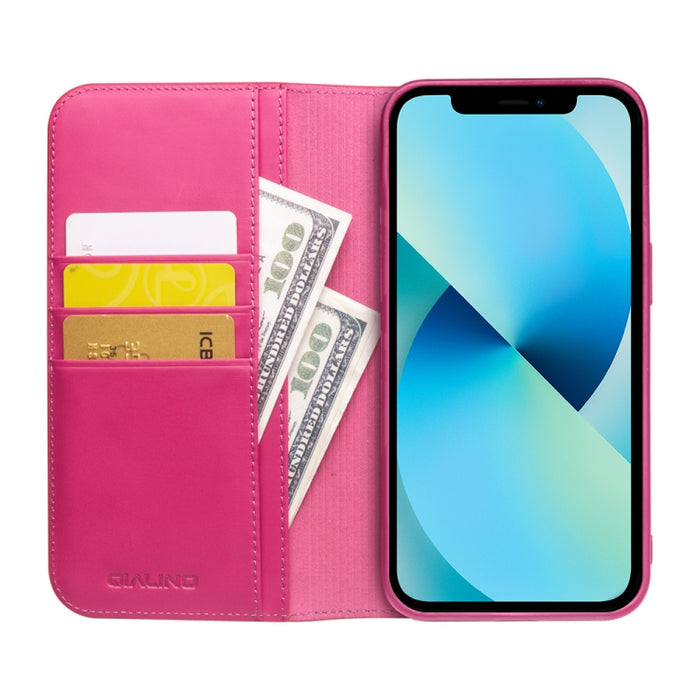 QIALINO Estuche de cuero con tapa horizontal comercial con soporte y ranuras para tarjetas y billetera