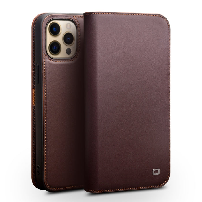 QIALINO Estuche de cuero con tapa horizontal comercial con soporte y ranuras para tarjetas y billetera