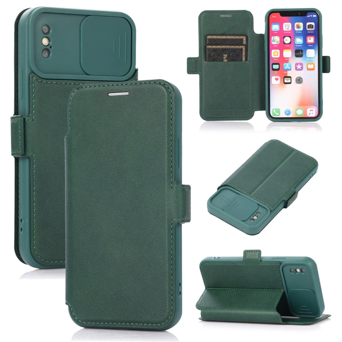 Push Window Doble hebilla PU + Funda de cuero con tapa horizontal de silicona con soporte y ranura para tarjeta