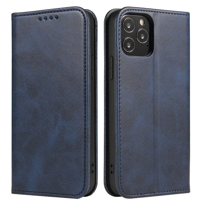Estuche de cuero con tapa horizontal magnética con textura de becerro con soporte y ranuras para tarjetas y billetera, For iPhone 13 mini, For iPhone 13, For iPhone 13 Pro