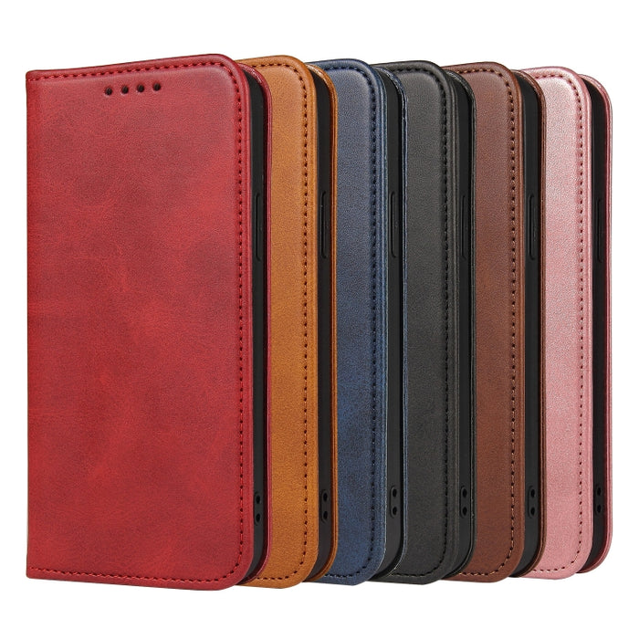 Estuche de cuero con tapa horizontal magnética con textura de becerro con soporte y ranuras para tarjetas y billetera, For iPhone 13 mini, For iPhone 13, For iPhone 13 Pro