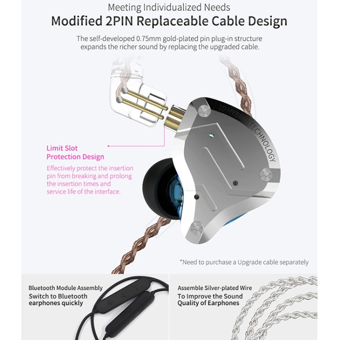 KZ ZS10 Pro Auriculares intrauditivos con cable Ring Iron Gaming de 10 unidades,