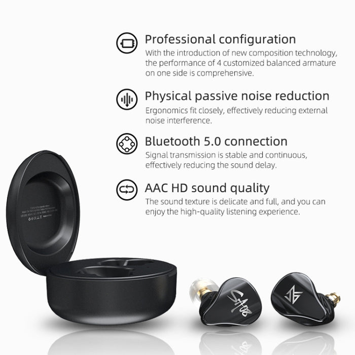 KZ SA08 Inalámbrico de cuatro unidades 5BA Balance Armature Bluetooth In-ear TWS Auricular