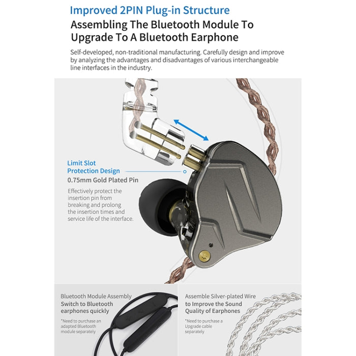 KZ ZSN Pro Ring Iron Hybrid Drive Metal Auricular interno con cable,