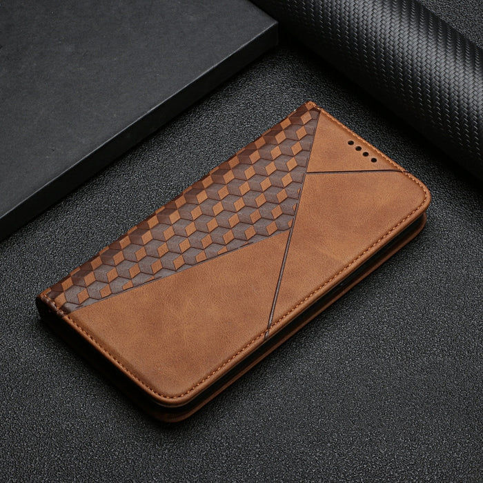 Patrón de diamante Empalme Piel Sensación Magnética Funda de cuero con tapa horizontal con ranuras para tarjetas y soporte y billetera