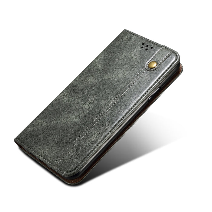 Estuche de cuero con tapa horizontal con textura de caballo loco de cera simple con ranuras para tarjetas y billetera
