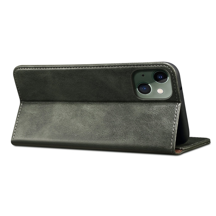 Estuche de cuero con tapa horizontal con textura de caballo loco de cera simple con ranuras para tarjetas y billetera