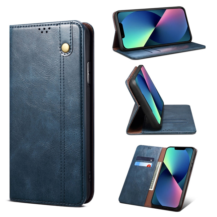 Estuche de cuero con tapa horizontal con textura de caballo loco de cera simple con ranuras para tarjetas y billetera