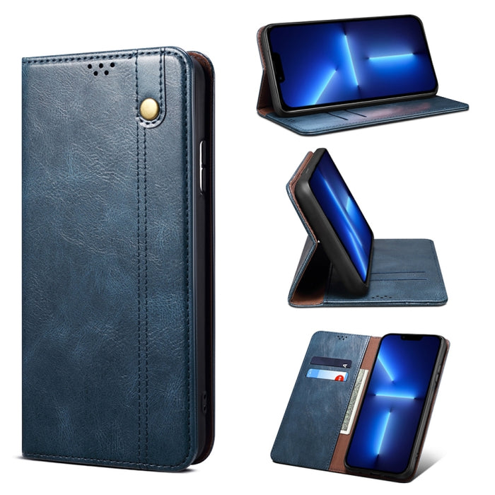 Estuche de cuero con tapa horizontal con textura de caballo loco de cera simple con ranuras para tarjetas y billetera
