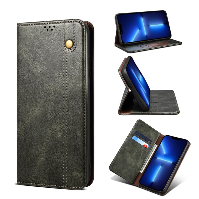 Estuche de cuero con tapa horizontal con textura de caballo loco de cera simple con ranuras para tarjetas y billetera