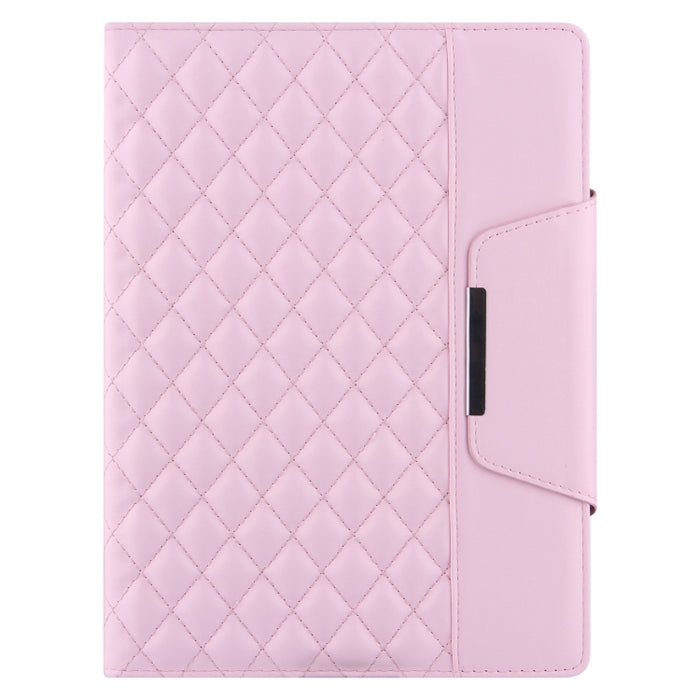 Estuche de cuero con tapa horizontal con patrón a cuadros con soporte y ranuras para tarjetas y correa de mano