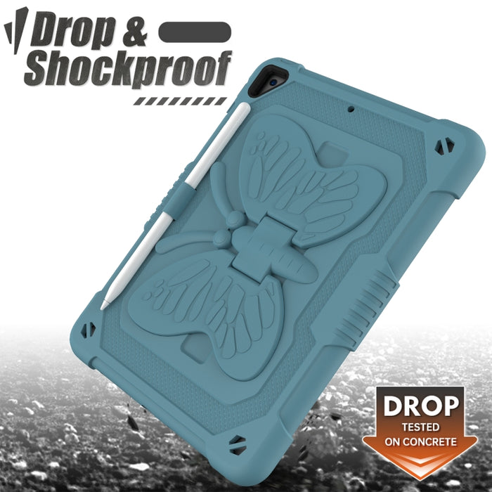 PC de color puro + funda protectora anticaída de silicona con soporte en forma de mariposa y ranura para bolígrafo