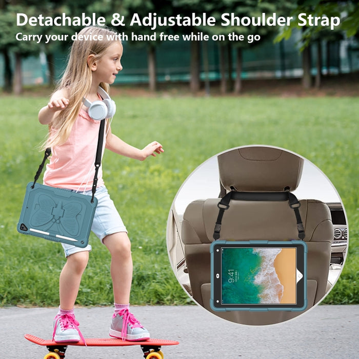 PC de color puro + funda protectora anticaída de silicona con soporte en forma de mariposa y ranura para bolígrafo