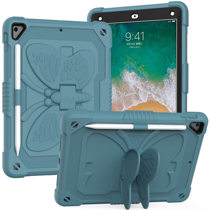 PC de color puro + funda protectora anticaída de silicona con soporte en forma de mariposa y ranura para bolígrafo