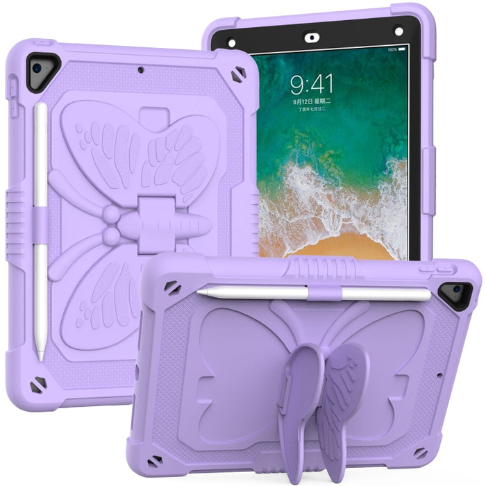 PC de color puro + funda protectora anticaída de silicona con soporte en forma de mariposa y ranura para bolígrafo