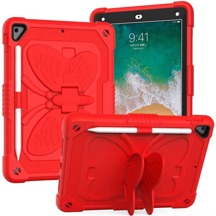 PC de color puro + funda protectora anticaída de silicona con soporte en forma de mariposa y ranura para bolígrafo