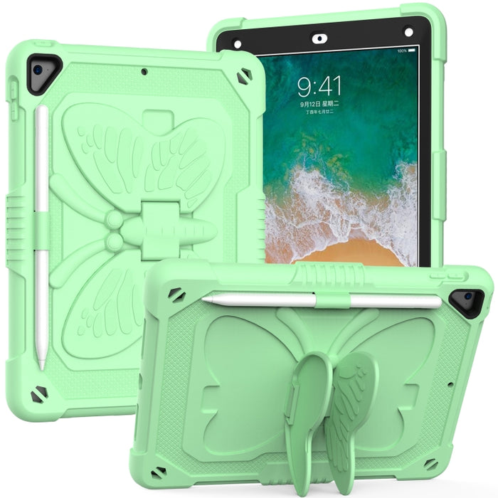 PC de color puro + funda protectora anticaída de silicona con soporte en forma de mariposa y ranura para bolígrafo