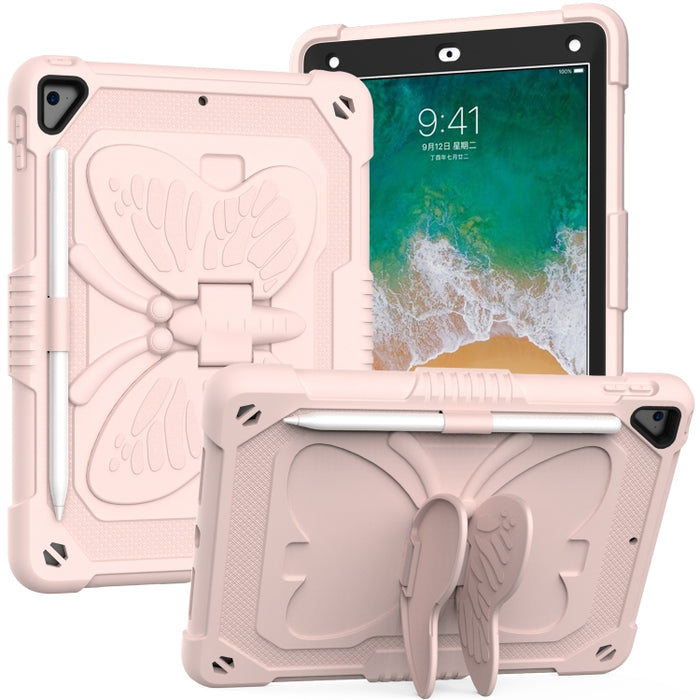 PC de color puro + funda protectora anticaída de silicona con soporte en forma de mariposa y ranura para bolígrafo