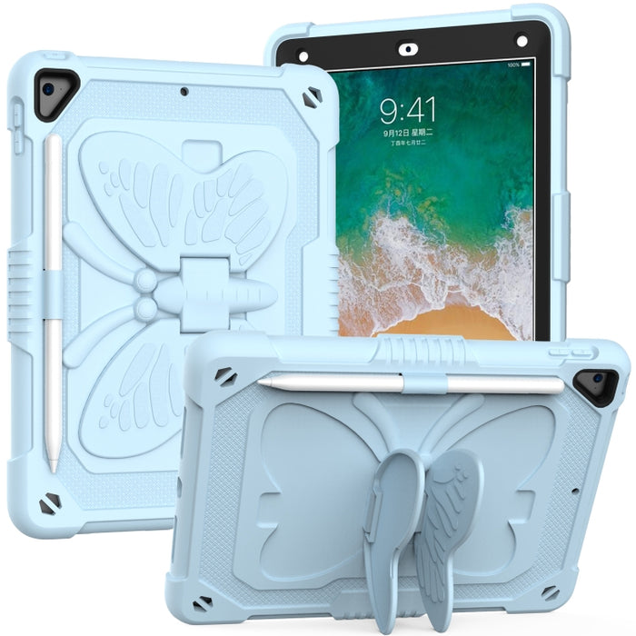 PC de color puro + funda protectora anticaída de silicona con soporte en forma de mariposa y ranura para bolígrafo