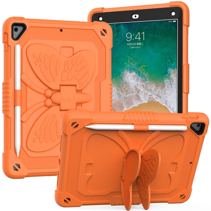 PC de color puro + funda protectora anticaída de silicona con soporte en forma de mariposa y ranura para bolígrafo