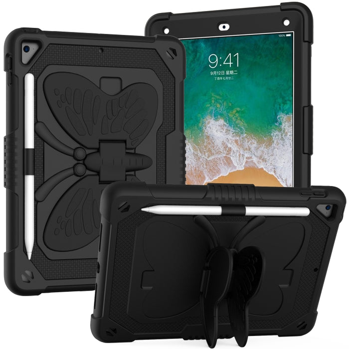 PC de color puro + funda protectora anticaída de silicona con soporte en forma de mariposa y ranura para bolígrafo