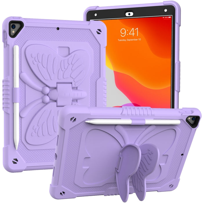 PC de color puro + funda protectora anticaída de silicona con soporte en forma de mariposa y ranura para bolígrafo