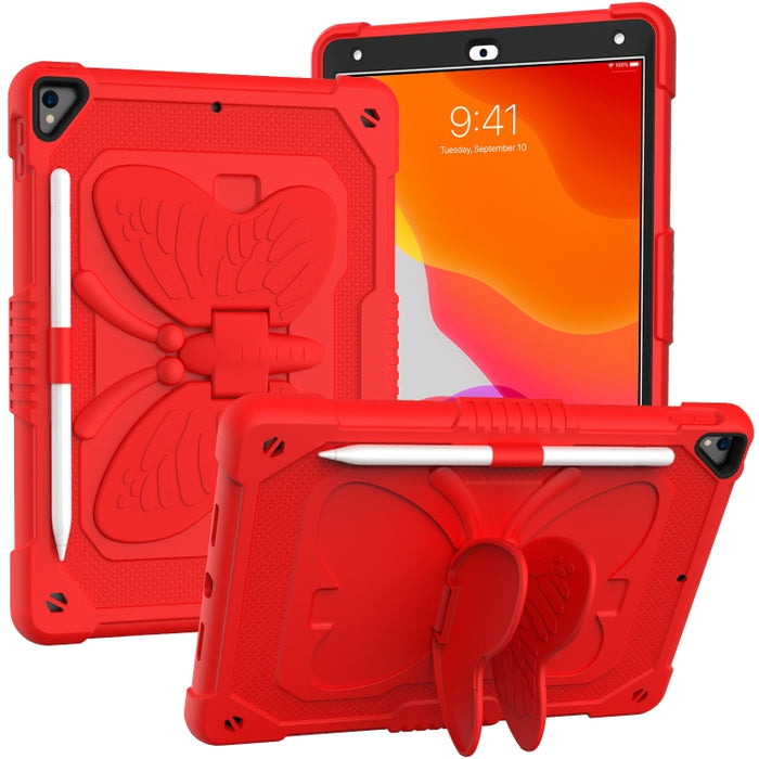 PC de color puro + funda protectora anticaída de silicona con soporte en forma de mariposa y ranura para bolígrafo