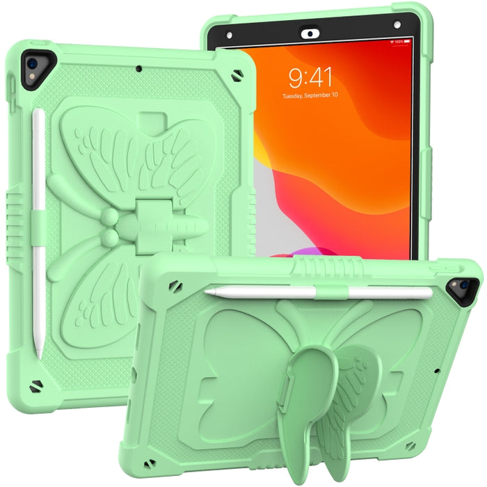 PC de color puro + funda protectora anticaída de silicona con soporte en forma de mariposa y ranura para bolígrafo