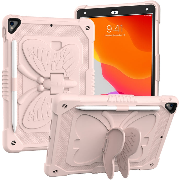 PC de color puro + funda protectora anticaída de silicona con soporte en forma de mariposa y ranura para bolígrafo