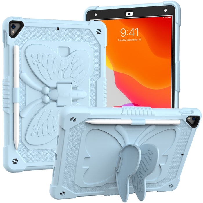 PC de color puro + funda protectora anticaída de silicona con soporte en forma de mariposa y ranura para bolígrafo
