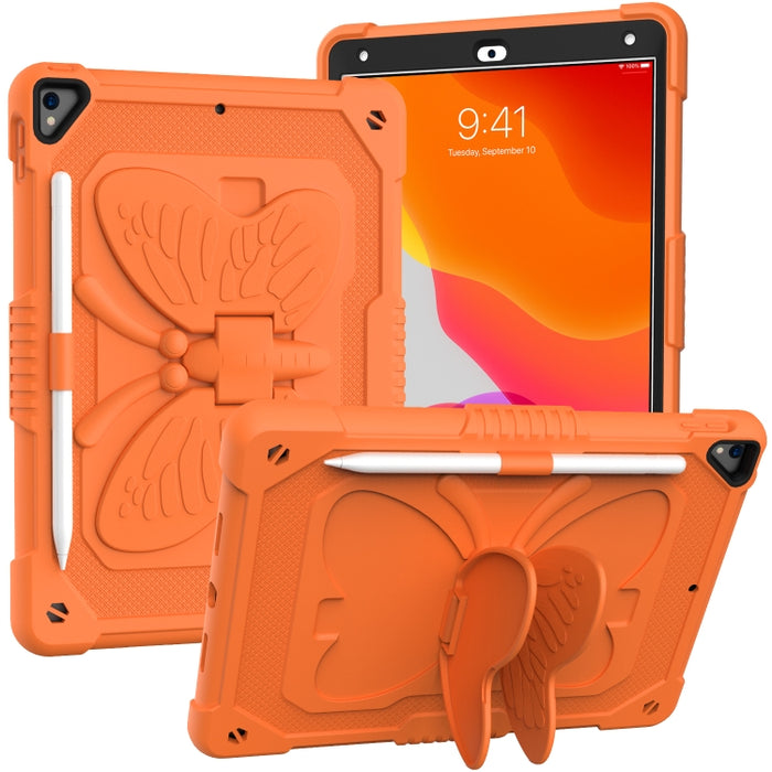 PC de color puro + funda protectora anticaída de silicona con soporte en forma de mariposa y ranura para bolígrafo
