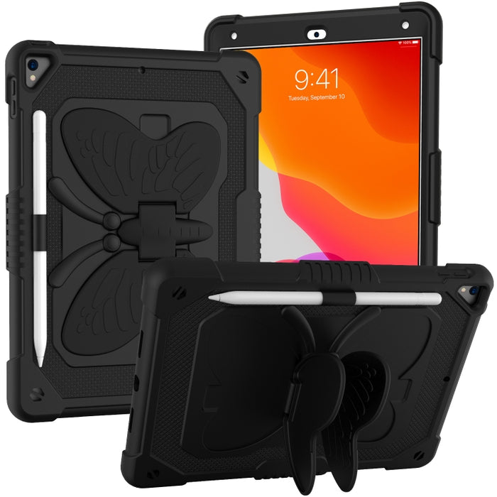 PC de color puro + funda protectora anticaída de silicona con soporte en forma de mariposa y ranura para bolígrafo